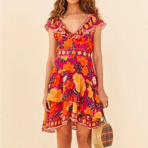 NWT Farm Rio Pink Flowers Tapestry Mini Dress, Size Large.